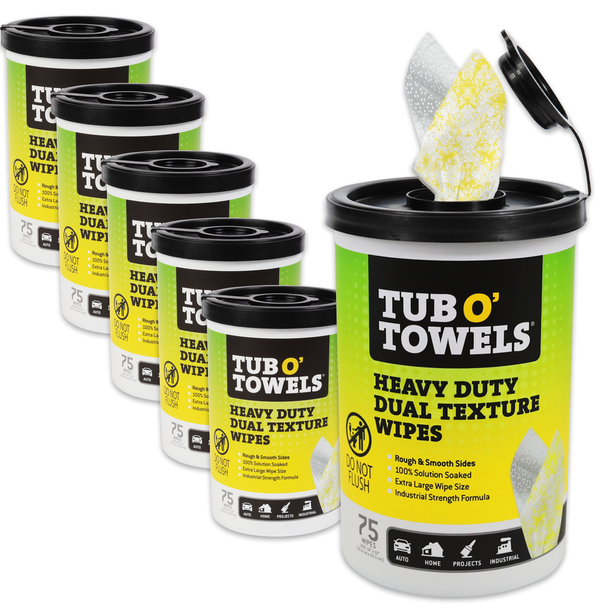 Tub O' Towels Heavy Duty Dual Texture Wipes, 75-Count Case Pack